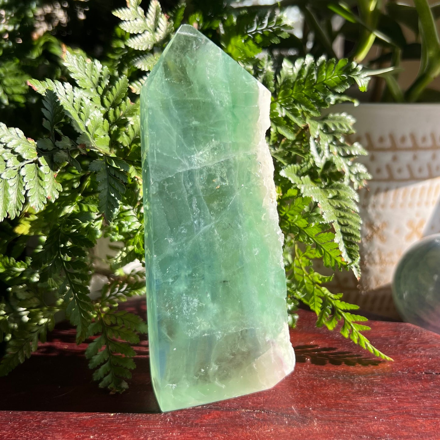 Green Fluorite Tower with raw crust