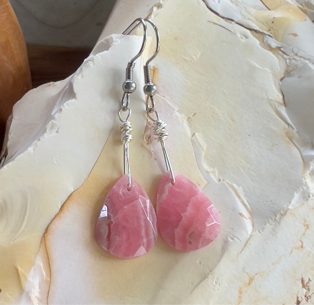 Faceted Rhodochrosite Crystal Earrings