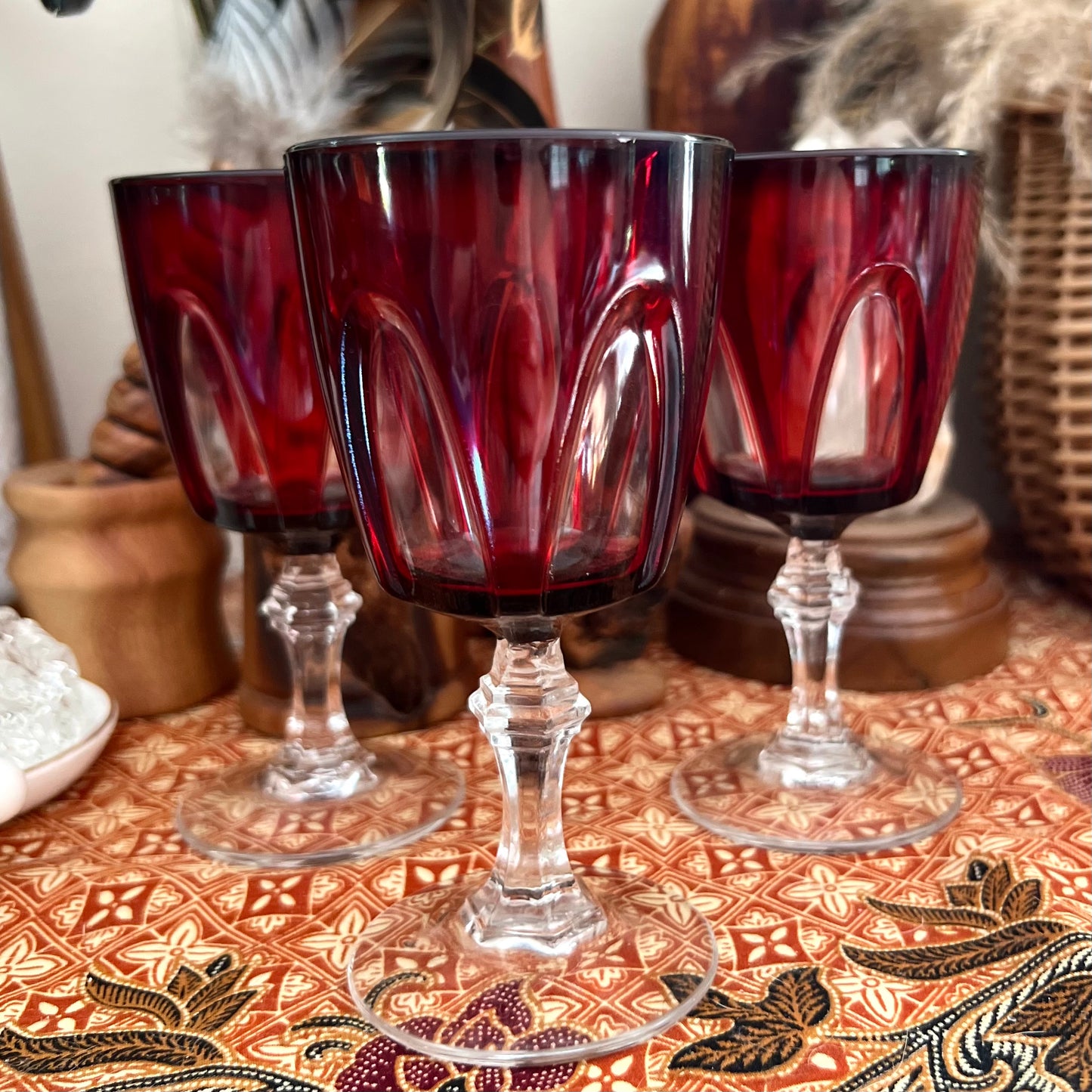 Vintage 'Gothic Arches' Cristal d'Arques Durand stemware Wine Glass  | Blood Ruby Red Lead Crystal Glass Altar Decor | circa 1970s
