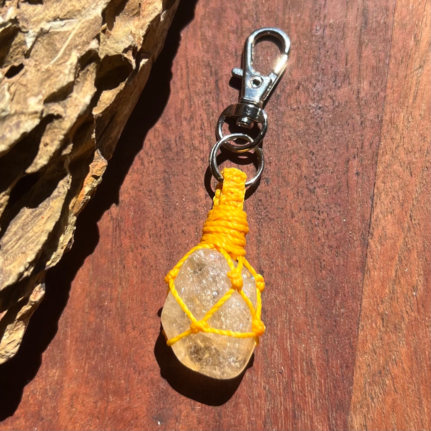 Citrine Crystal Macrame Keyring Charm | Pet Collar Charm