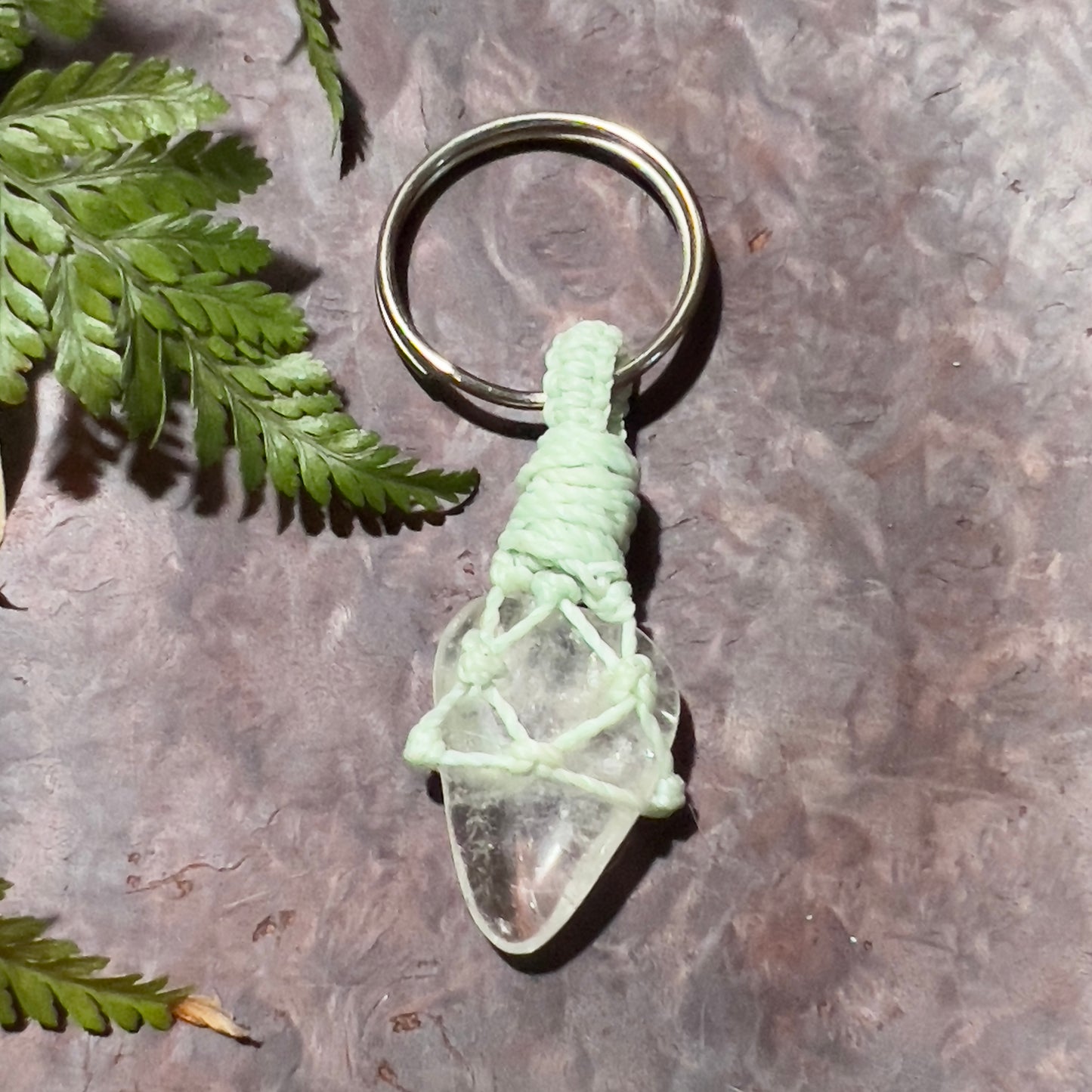 Clear Quartz Crystal Macrame Keyring Charm | Amplification ∙ Clarity ∙ Mental Focus