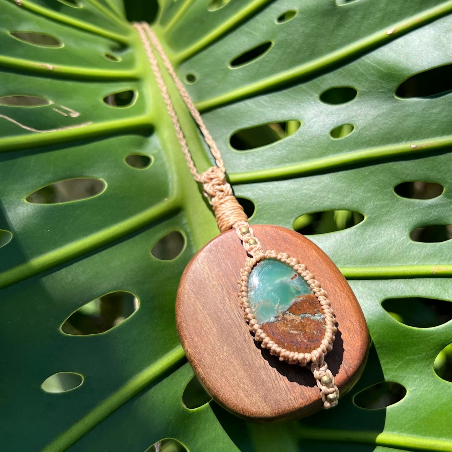 Walnut & Chrysoprase Macrame Necklace - 'Spirit of Dryad' Talisman