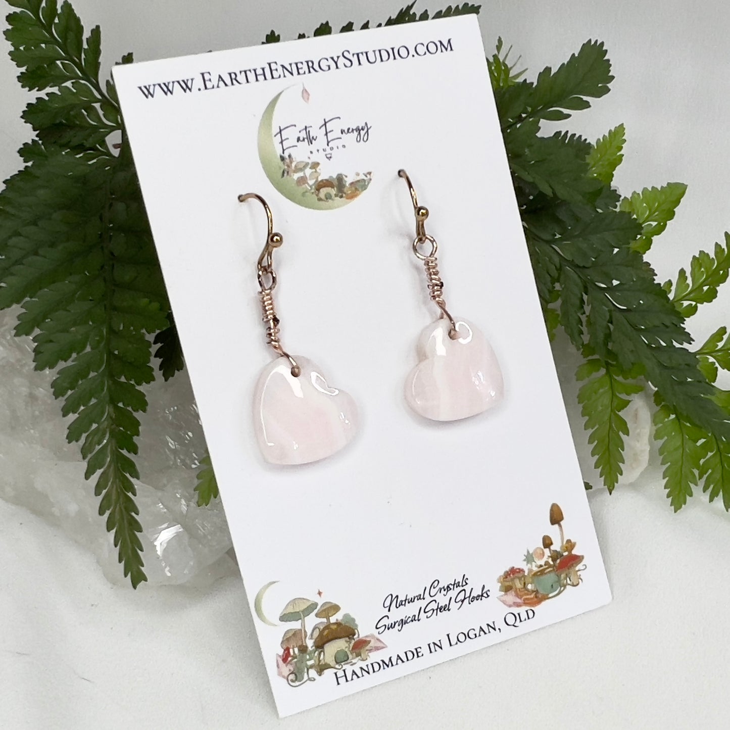 Mangano Calcite Heart Crystal Earrings: Compassion ∙ Forgiveness ∙ Emotional Healing