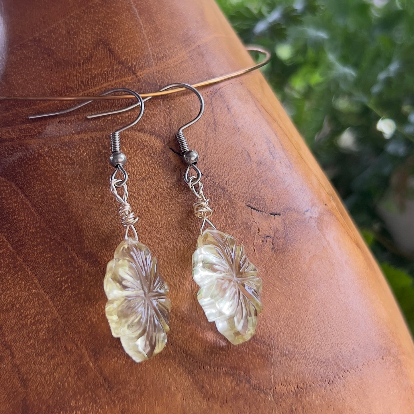 Lemon Quartz carved Hibiscus Flowers earrings