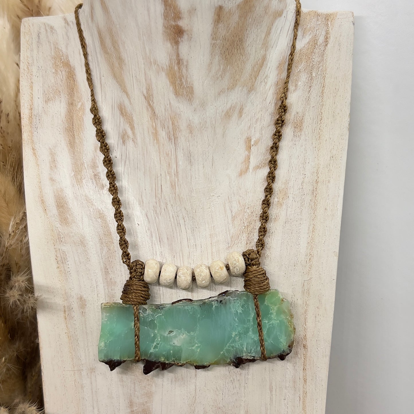 Chrysoprase and Fossilized Bone Taslisman Necklace