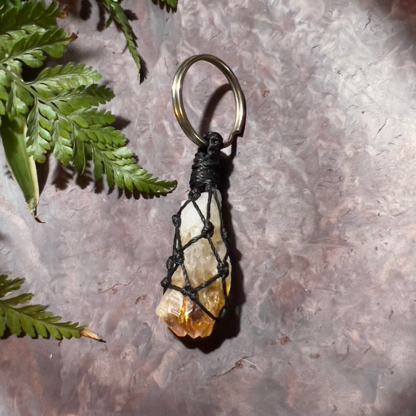 Citrine Point Crystal Macrame Keychain | Crystal Charm for Pet Collar