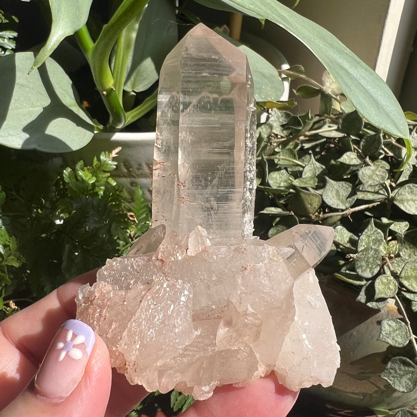 Pink Himalayan Samadhi Quartz Cluster (126g) (Bent growth/Aggregates/Striations)