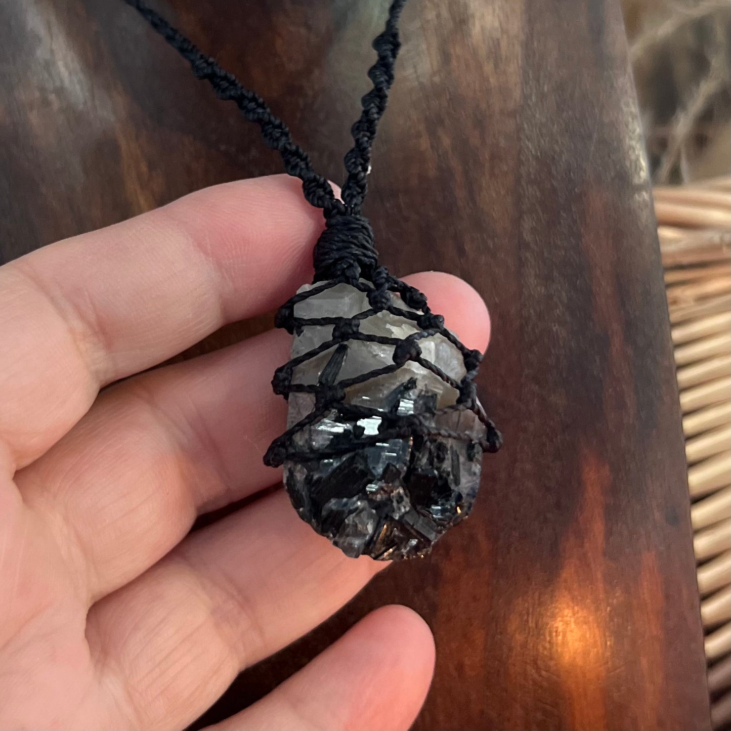 Terminated Tourmaline included raw Quartz Macrame Necklace