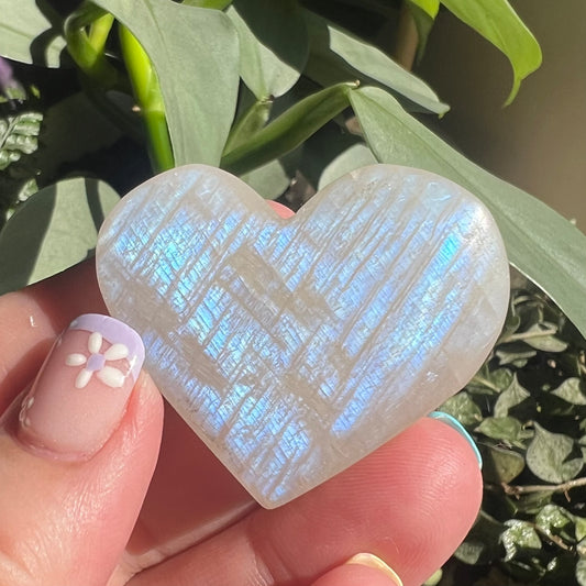 Natural Moonstone Heart - Blue Flash