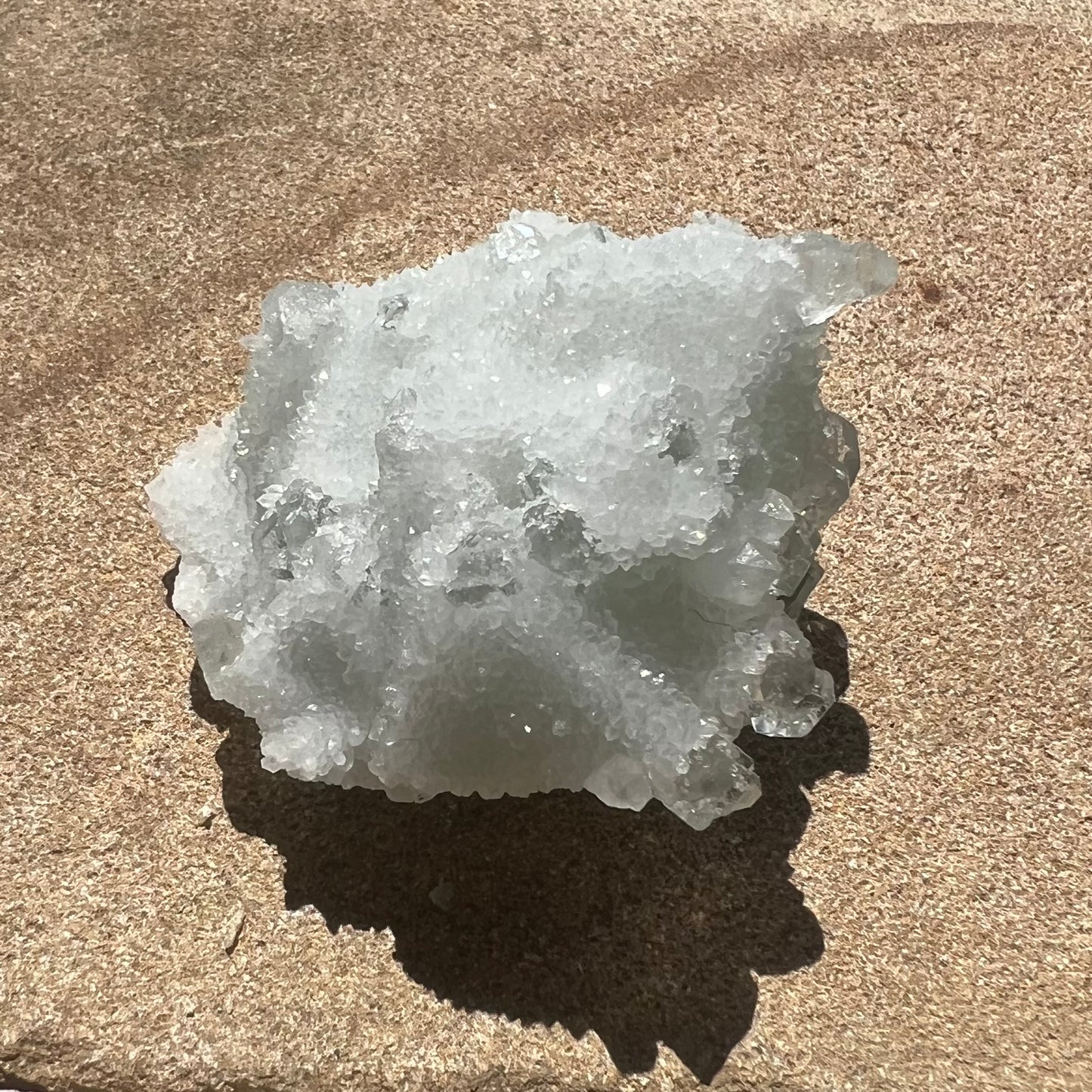 Green Octahedral Fluorite Specimen coated in Clear Quartz Druzy blanket - Fujian, China