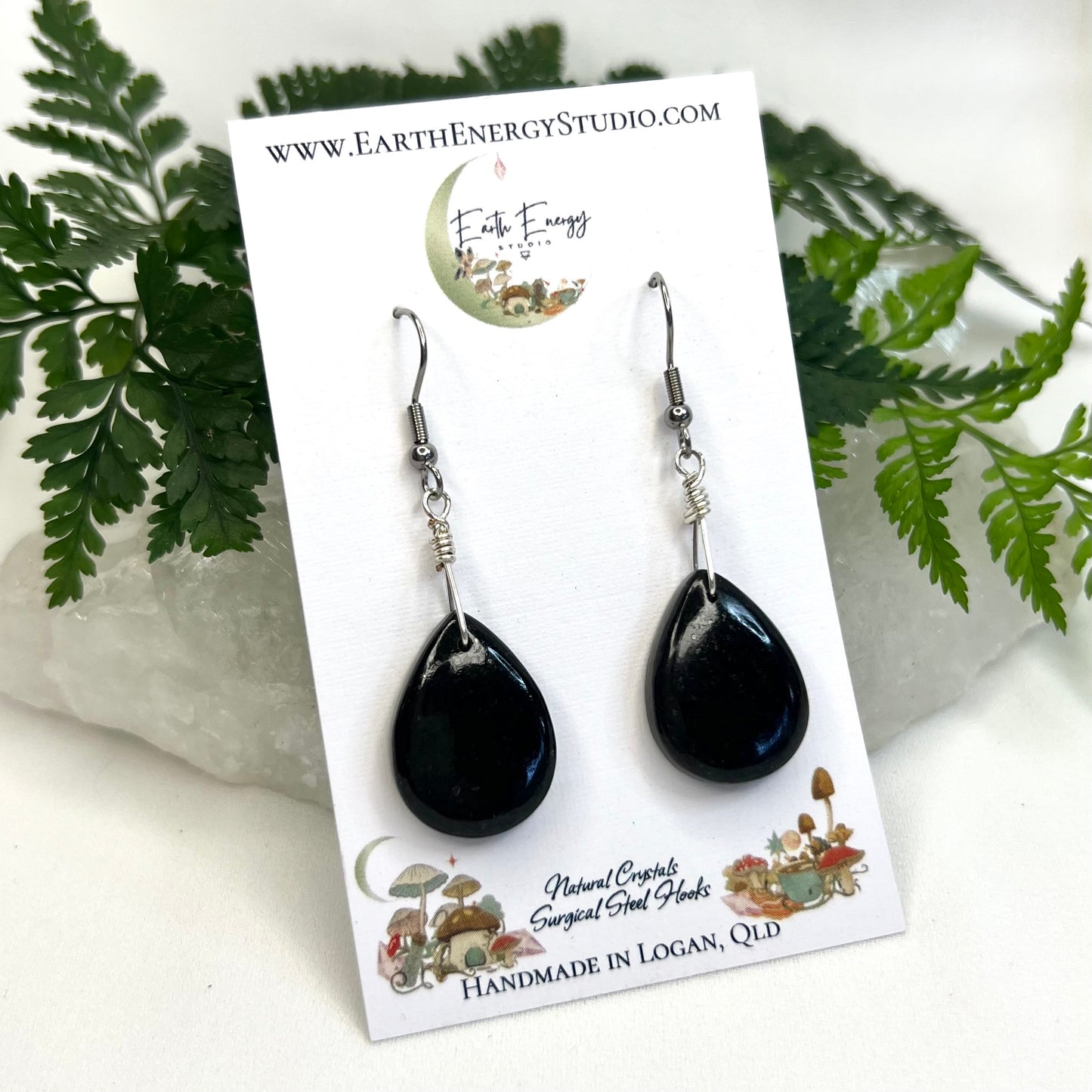 Black Tourmaline Crystal Earrings: Stability ∙ Protection ∙ Grounding