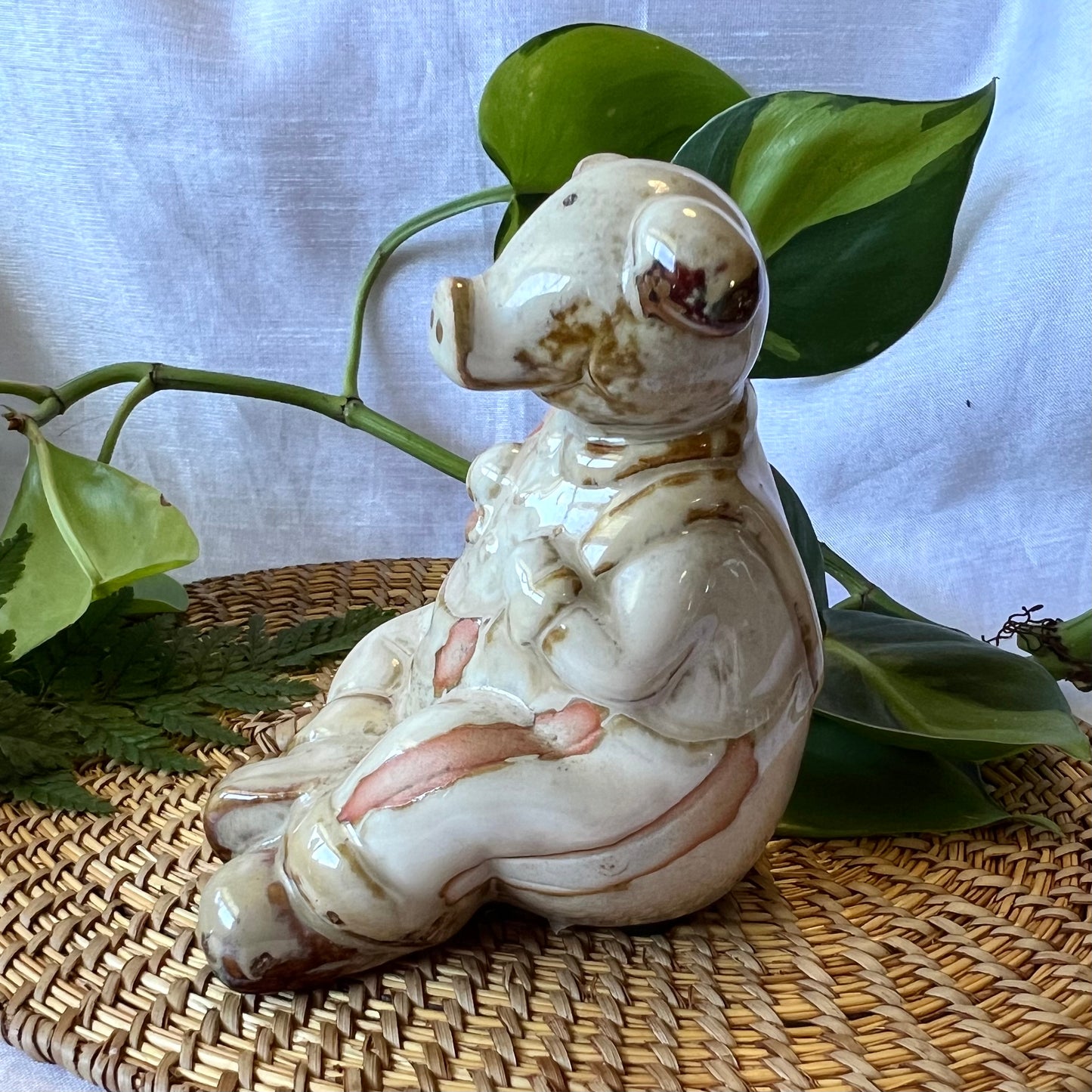 Ceramic anthropomorphic Pig Duo - Childhood Sandpit Play Scene