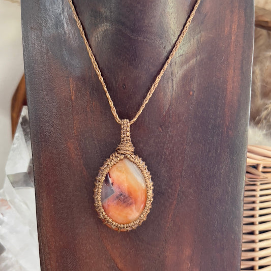 Vibrant Carnelian Crystal Macrame Necklace