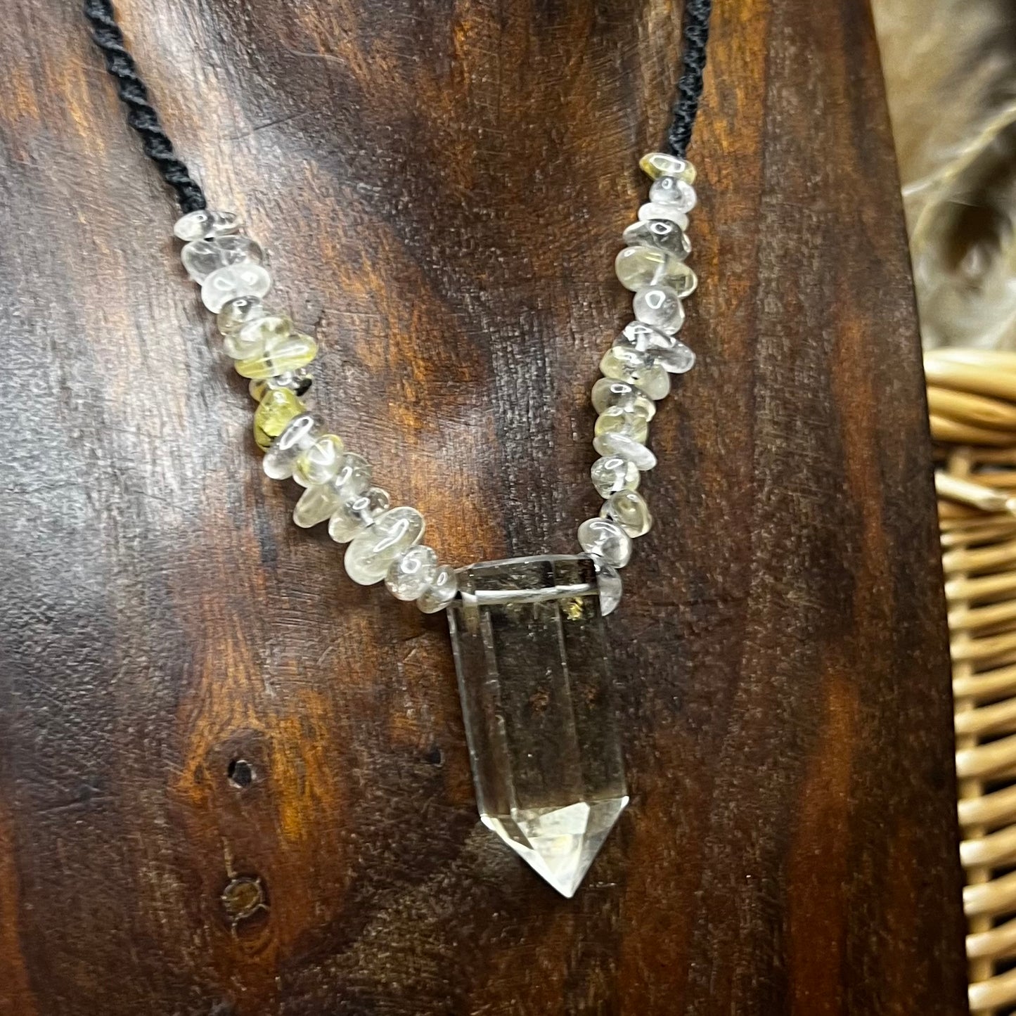 Brazilian Citrine with Rultilated Quartz Crystal Macrame Necklace/Talisman