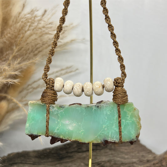 Chrysoprase and Fossilized Bone Taslisman Necklace