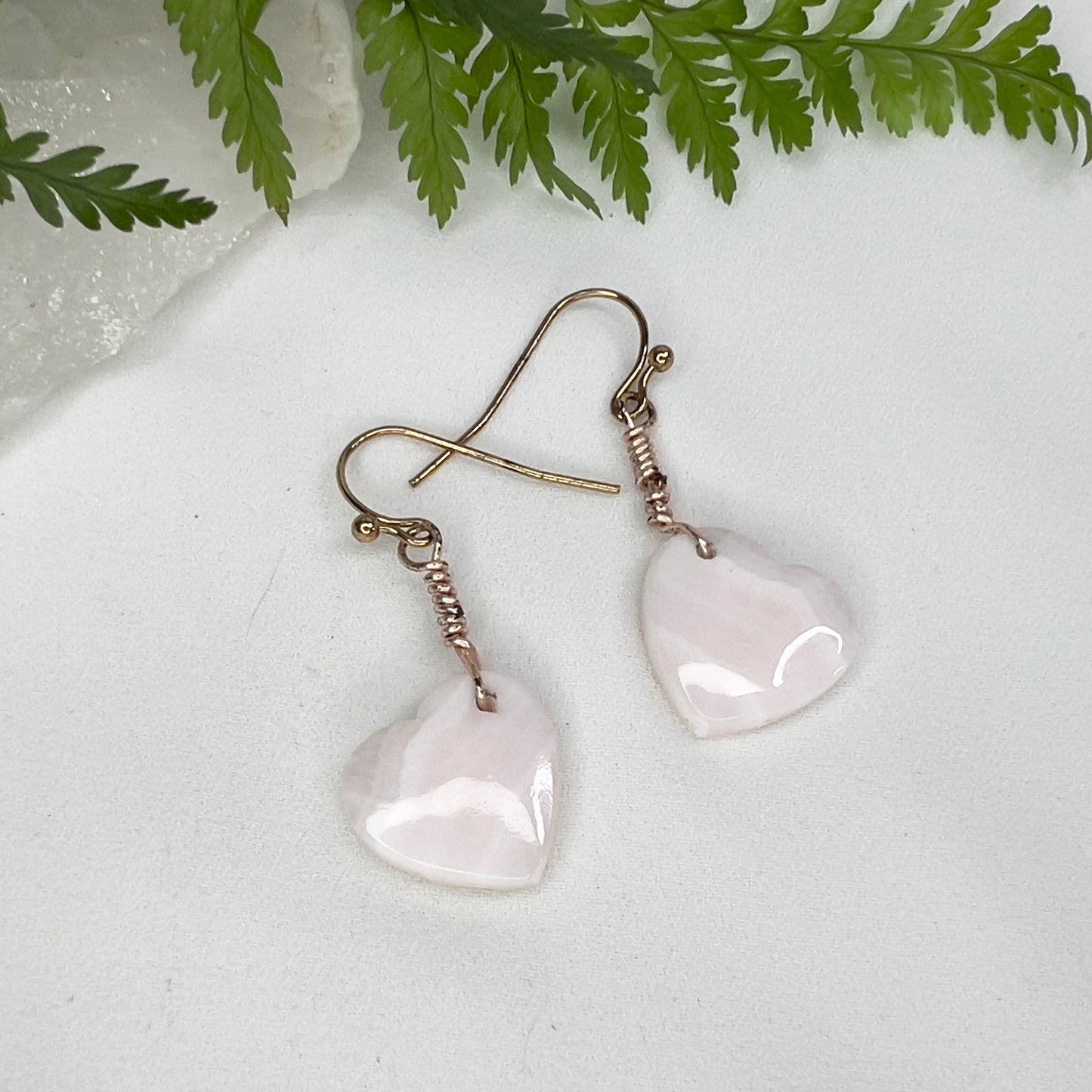 Mangano Calcite Heart Crystal Earrings: Compassion ∙ Forgiveness ∙ Emotional Healing