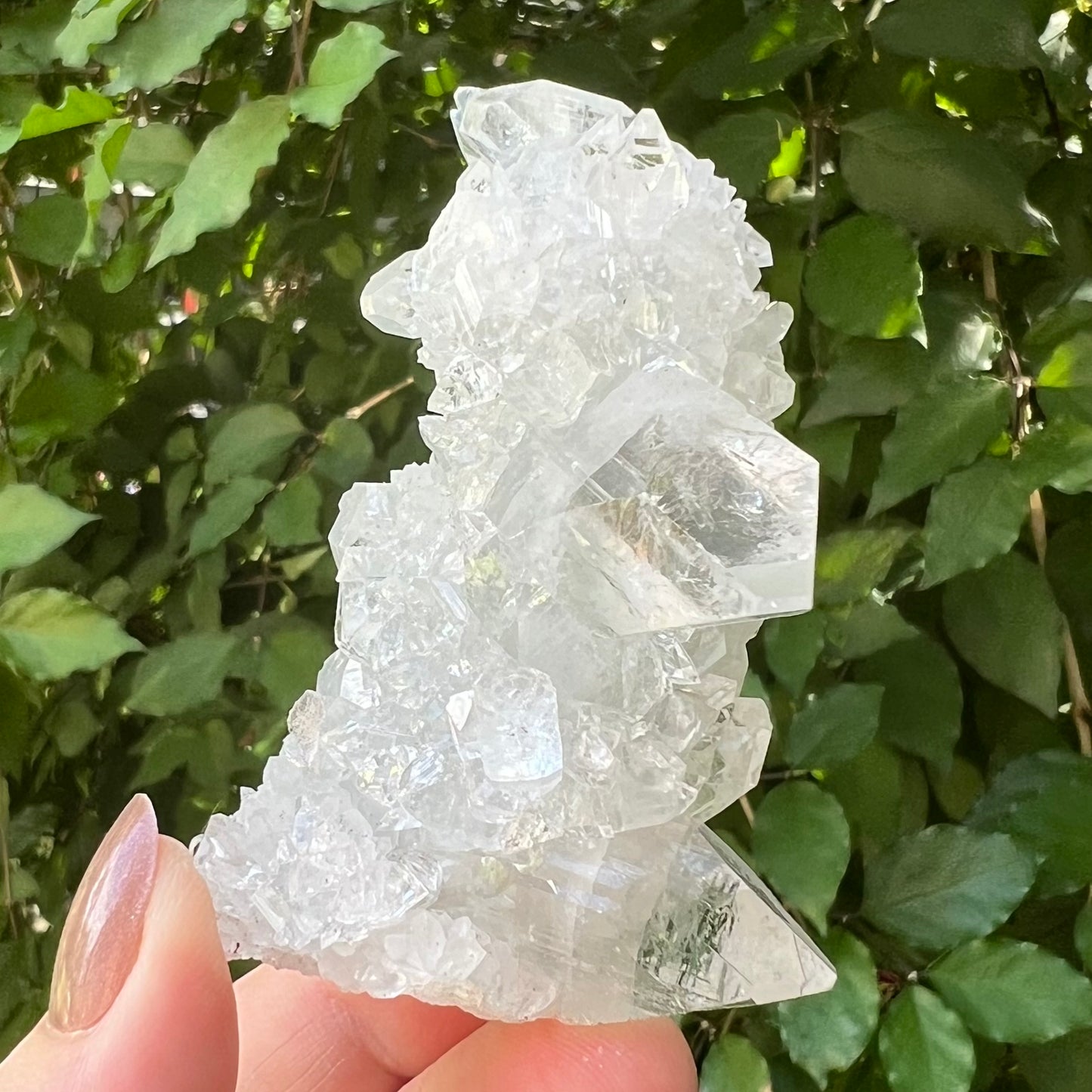 Mirror Apophyllite Stalactite on Clear Calcite Matrix Cluster - Jalgoan District, Maharashtra, India