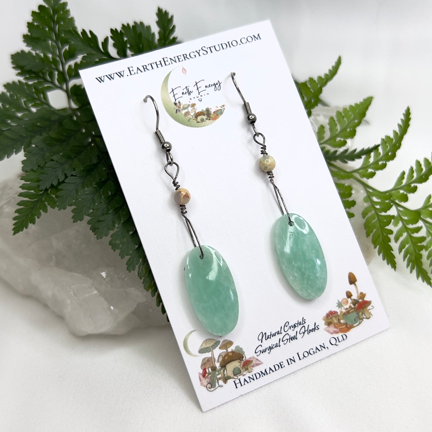 Amazonite and Pink Opal Crystal Earrings: Inspiration ∙ Emotional Healing ∙ Self Expression