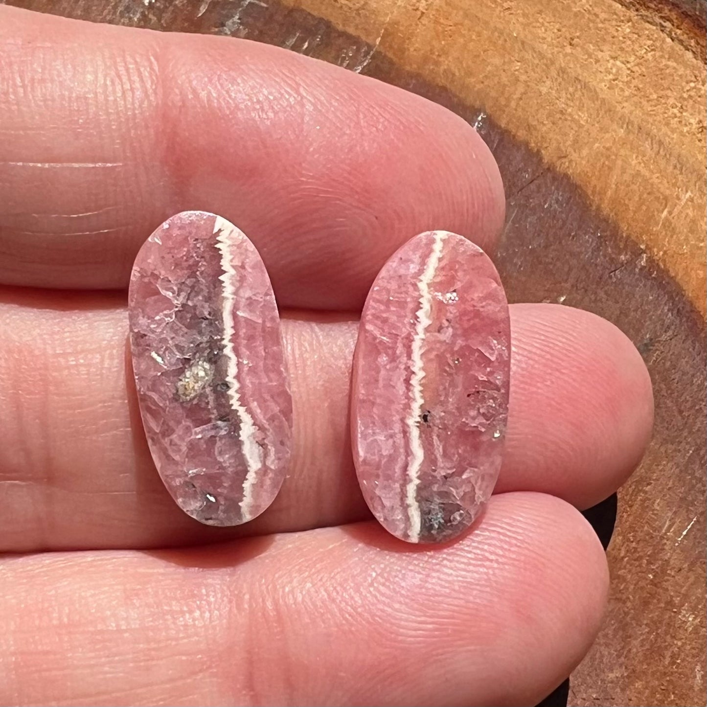 Rhodochrosite Flatback Earring Cabochon Pair