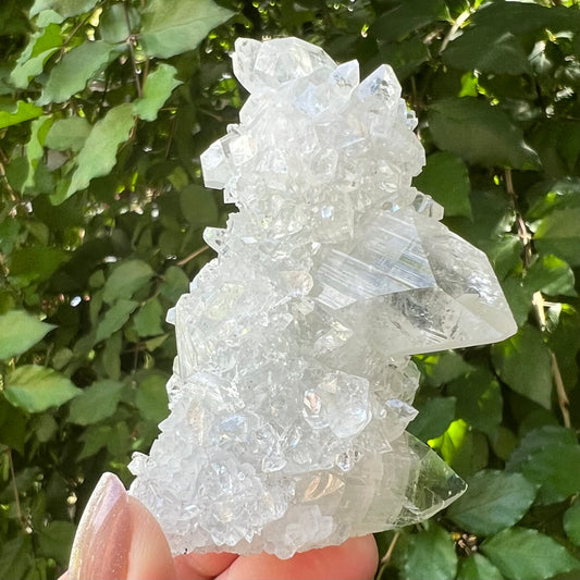 Mirror Apophyllite Stalactite on Clear Calcite Matrix Cluster - Jalgoan District, Maharashtra, India
