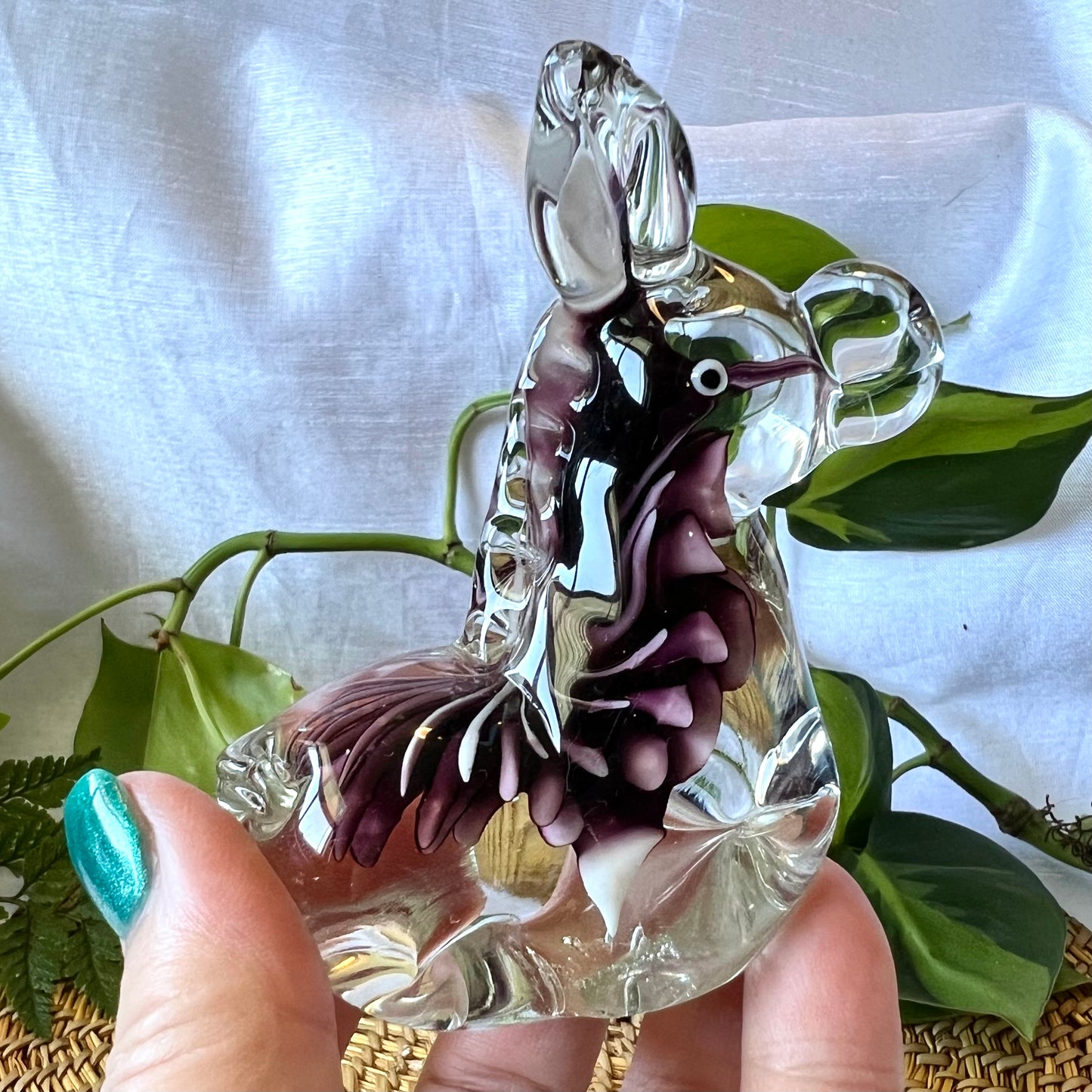 Murano Style Art Blown Glass Donkey / Zebra - Purple/White