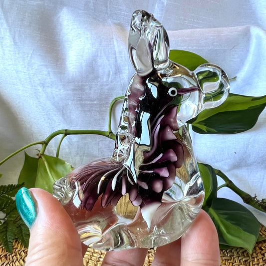 Murano Style Art Blown Glass Donkey / Zebra - Purple/White