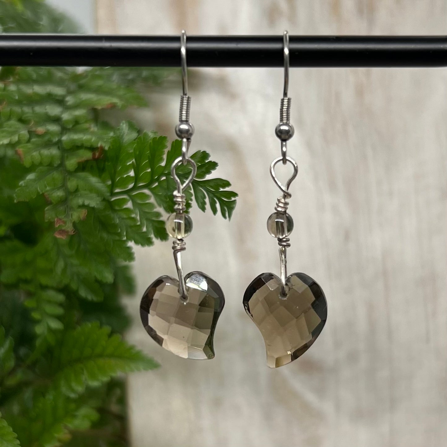 Faceted Smokey Quartz Heart Crystal Earrings