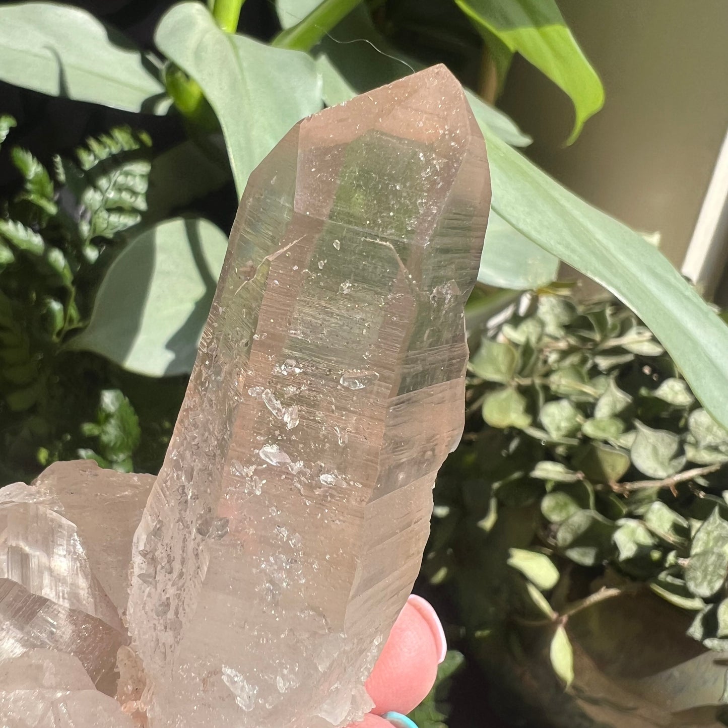 Pink Himalayan Samadhi Quartz Cluster (126g) (Bent growth/Aggregates/Striations)