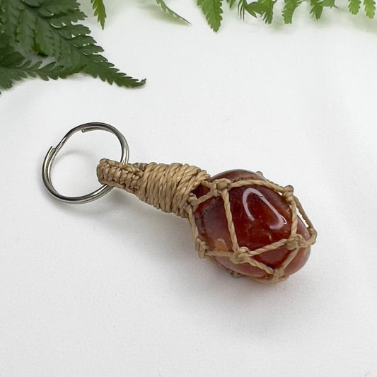 Carnelian Crystal Macrame Keyring Charm | Pet Collar Charm