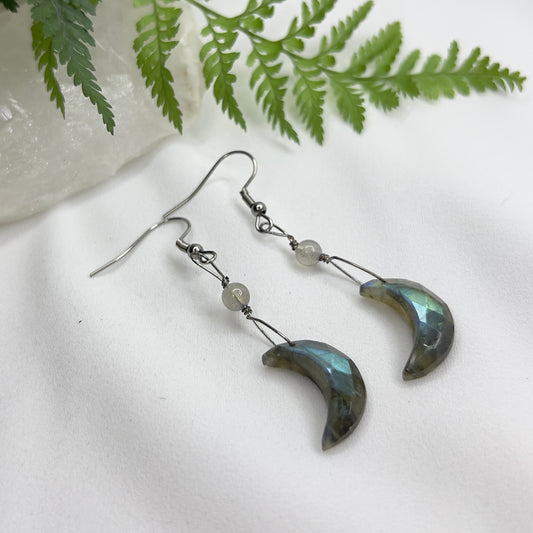 Labradorite Crescent Moon Earrings: Transformation ∙ Shielding ∙ Strength