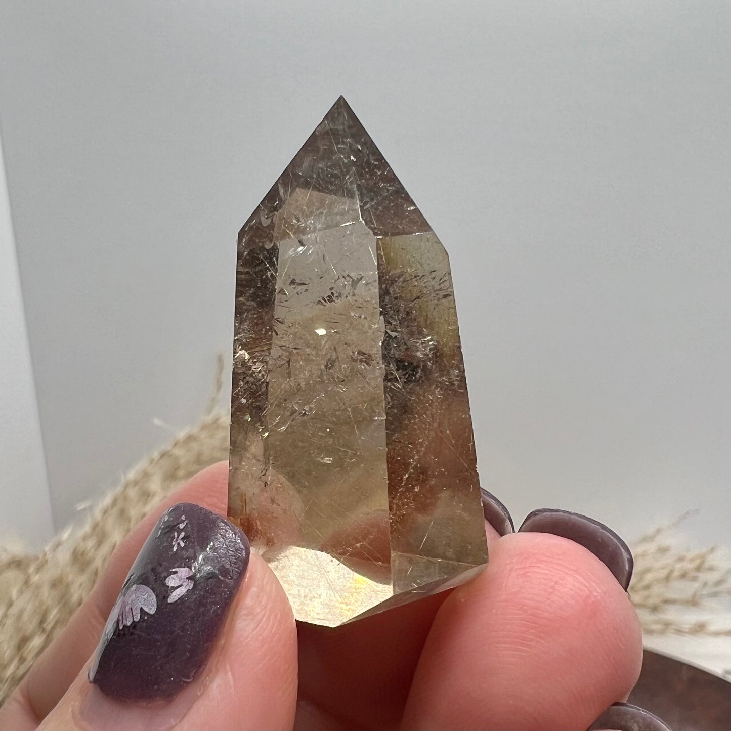 Golden Rutile Smoky Quartz Mini Tower with Hematite incl (Brazil) (g)