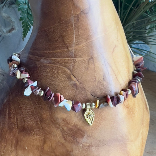 Mookaite and Brass Crystal Beaded Necklace