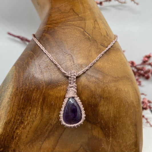 Petite Amethyst Necklace Crystal Macrame Necklace