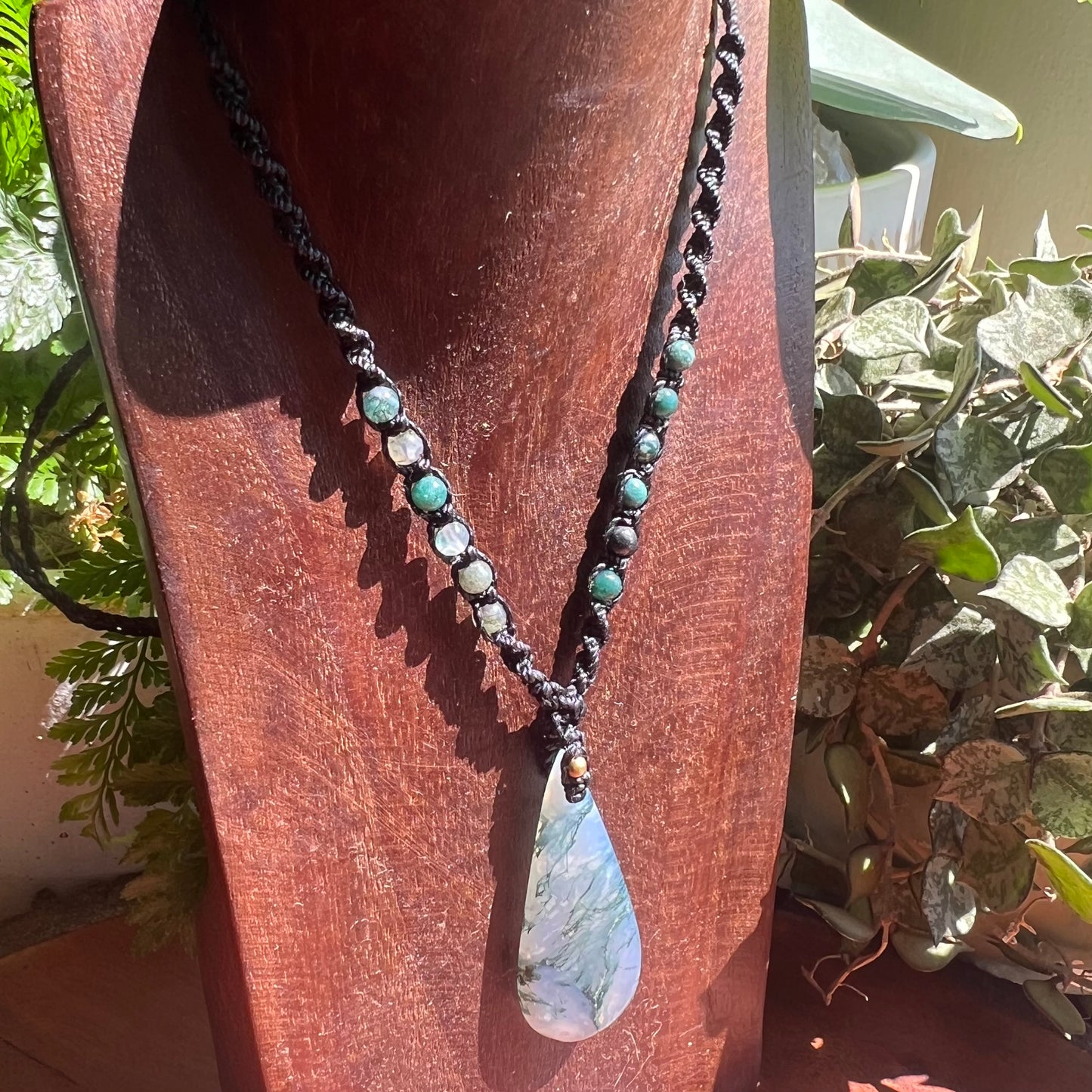 Moss Agate Crystal Macrame Necklace