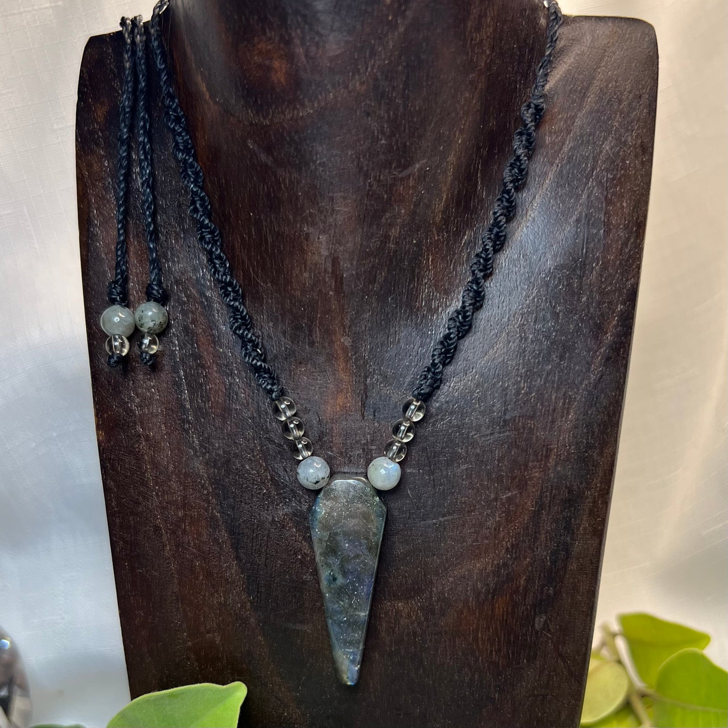 Rainbow Flash Labradorite Macrame Crystal Necklace