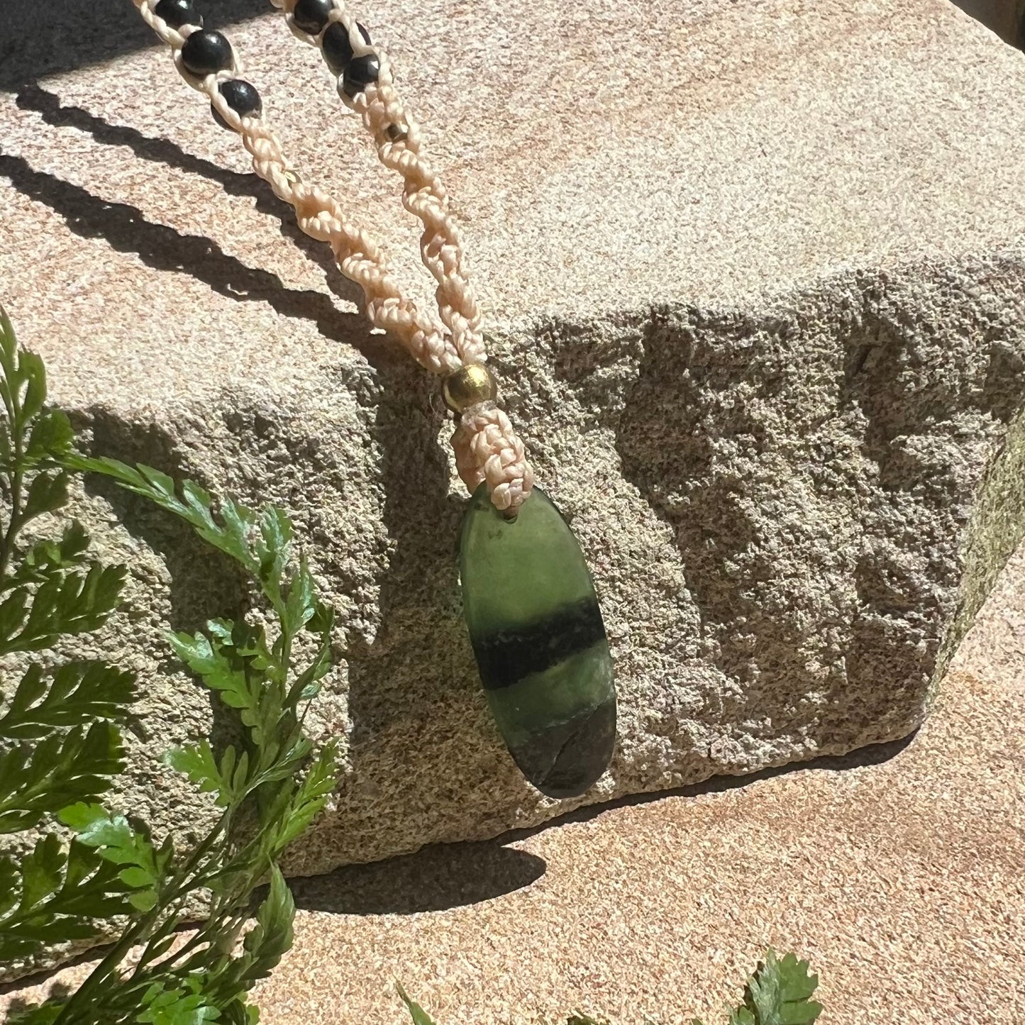 Serpentine with Shungite Macrame Necklace