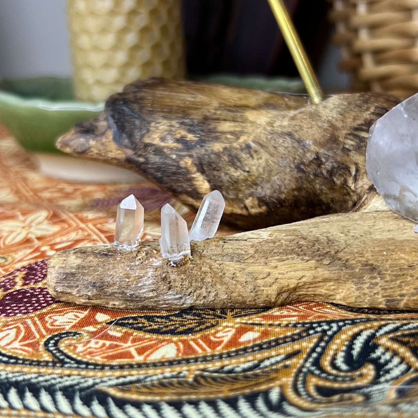 Bespoke Crystal & Wooden Burl Mushroom Incense Stick Holder - Amethyst | Quartz | Rose Quartz