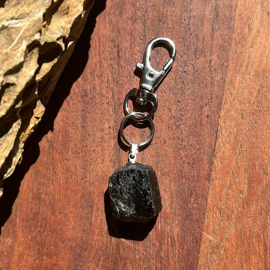 Black Tourmaline (Schorl) Crystal Macrame Keyring Charm | Pet Collar Charm