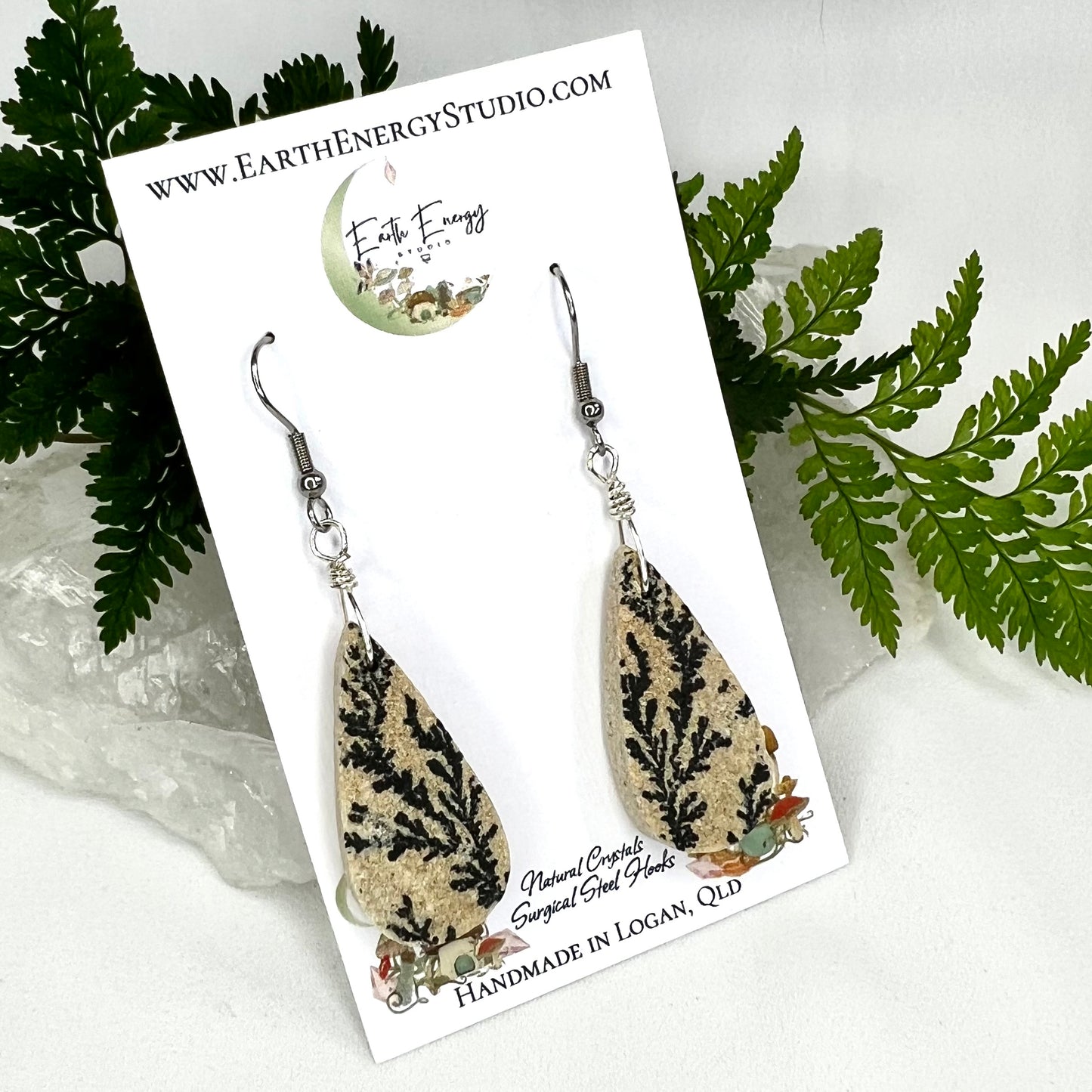 Fern-like Dendrite Limestone Earrings: Connection to Nature ∙ Transformation ∙ Harmony