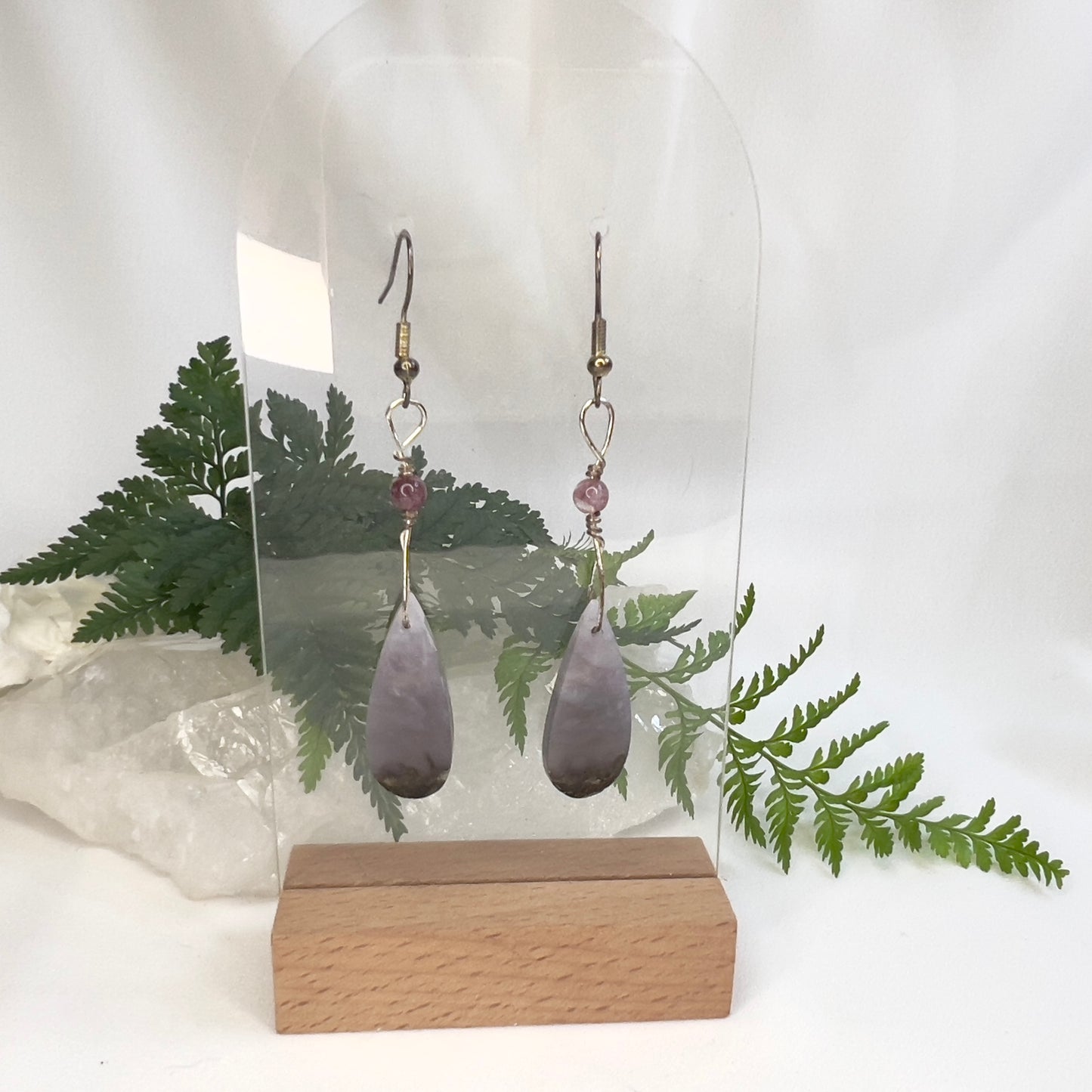 Natural Purple Moss Agate with Lepidolite Crystal Earrings: Growth ∙ Healing ∙ Grounding