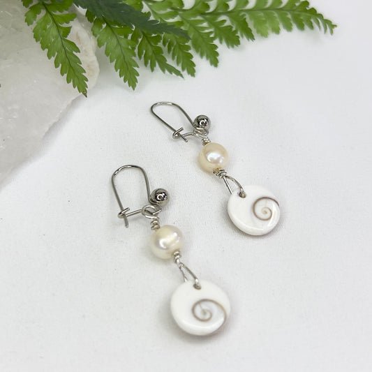 Shiva Eye & Fresh Water Pearl Earrings: Spiritual ∙ Transformation ∙ Nurturing