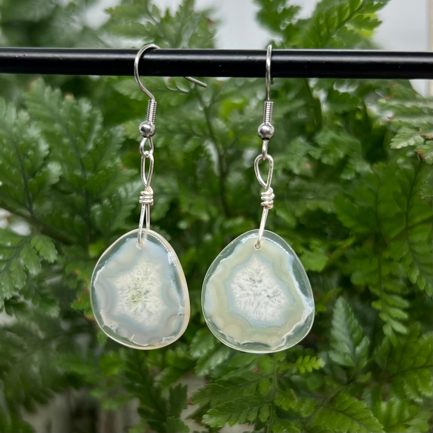 White Agate Slice Crystal Earrings