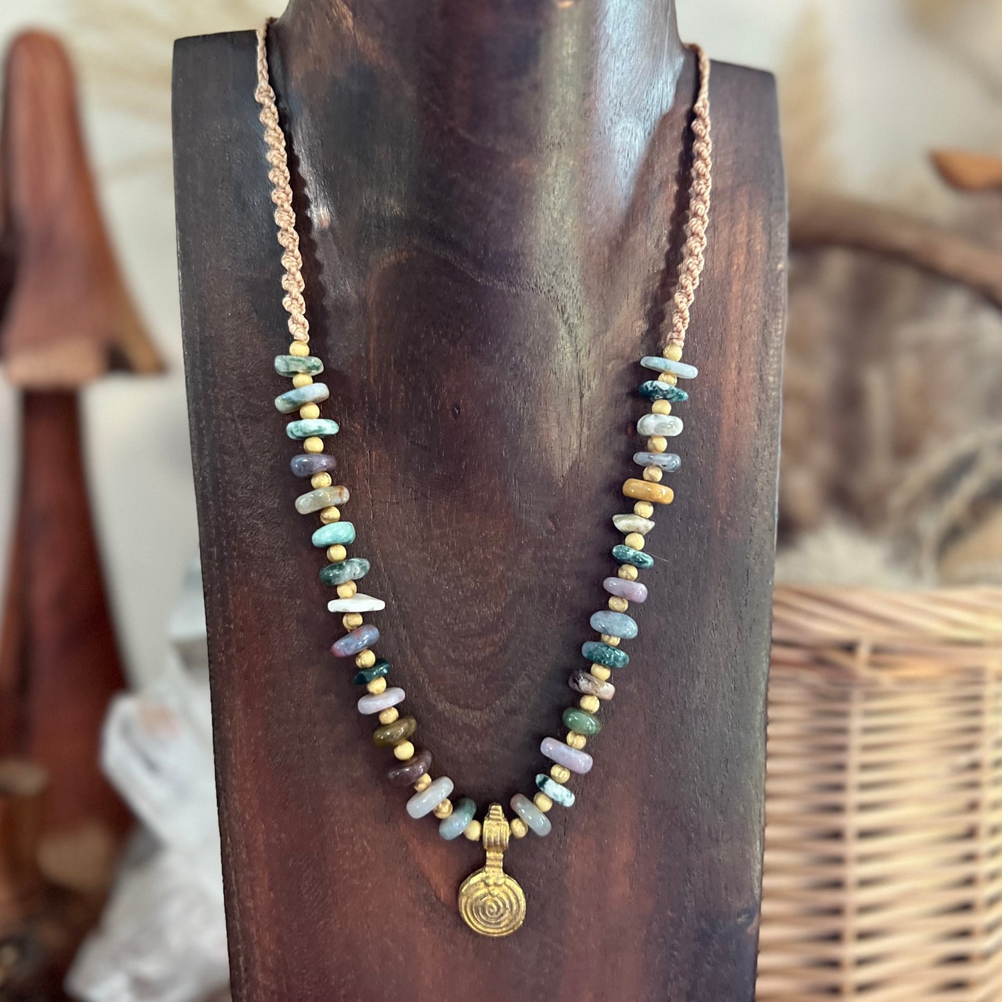 Moss Agate and Wood Crystal Macrame Necklace ∙ for the Earth Goddess & Nature Lover