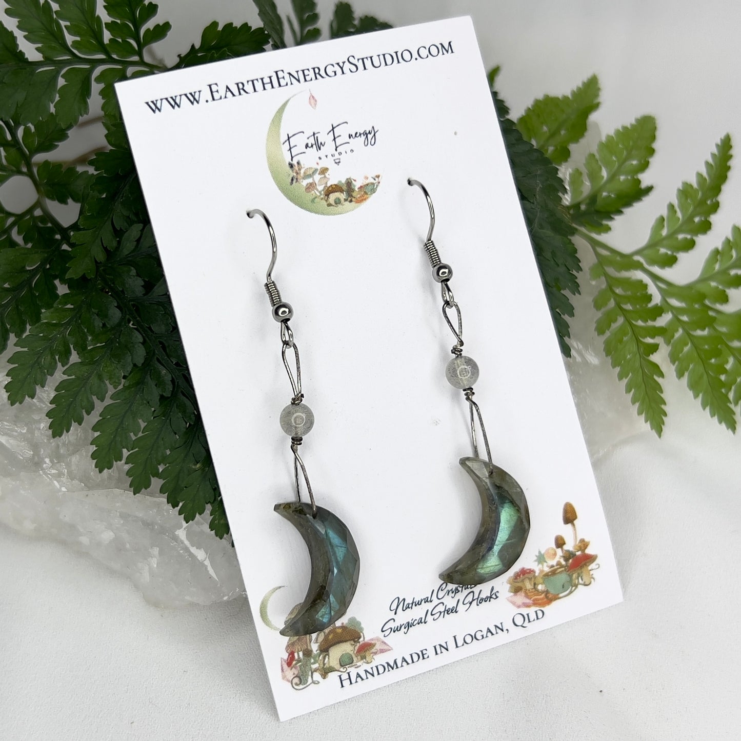Labradorite Crescent Moon Earrings: Transformation ∙ Shielding ∙ Strength