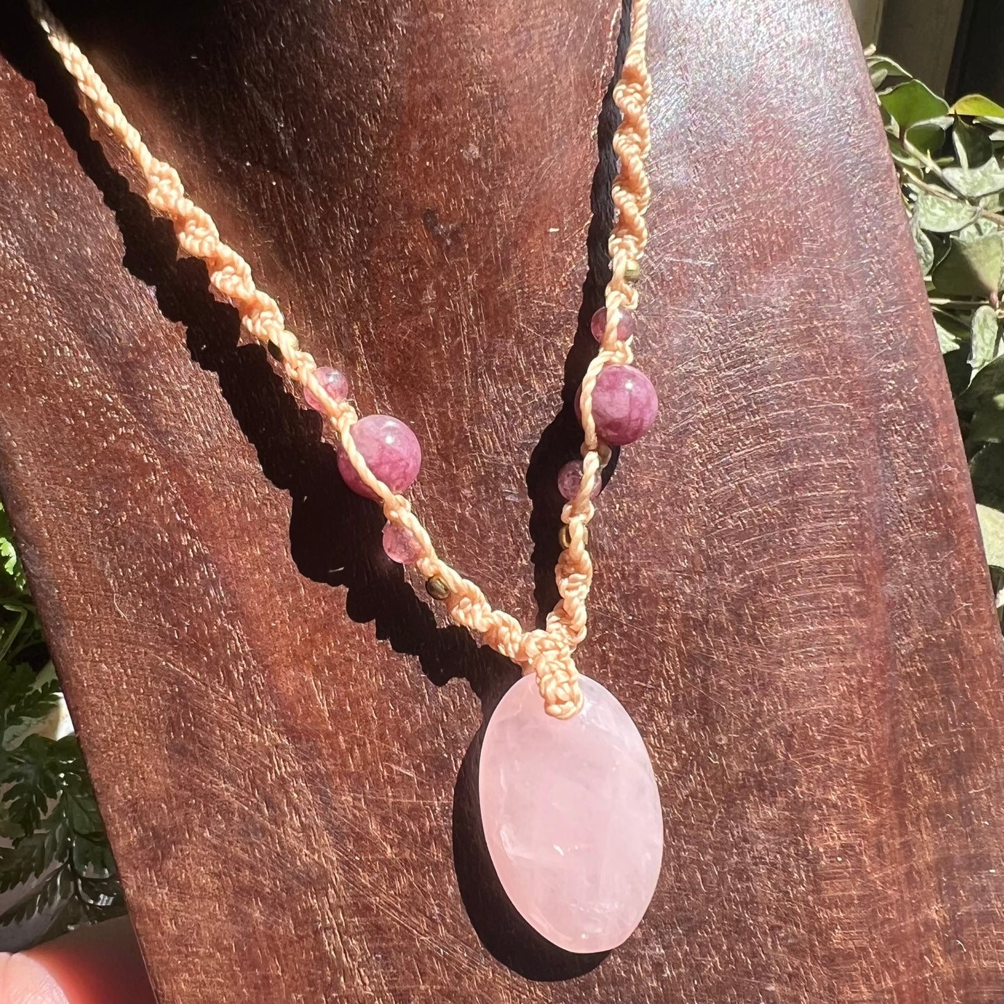 Rose Quartz & Lepidolite Macrame Crystal Necklace