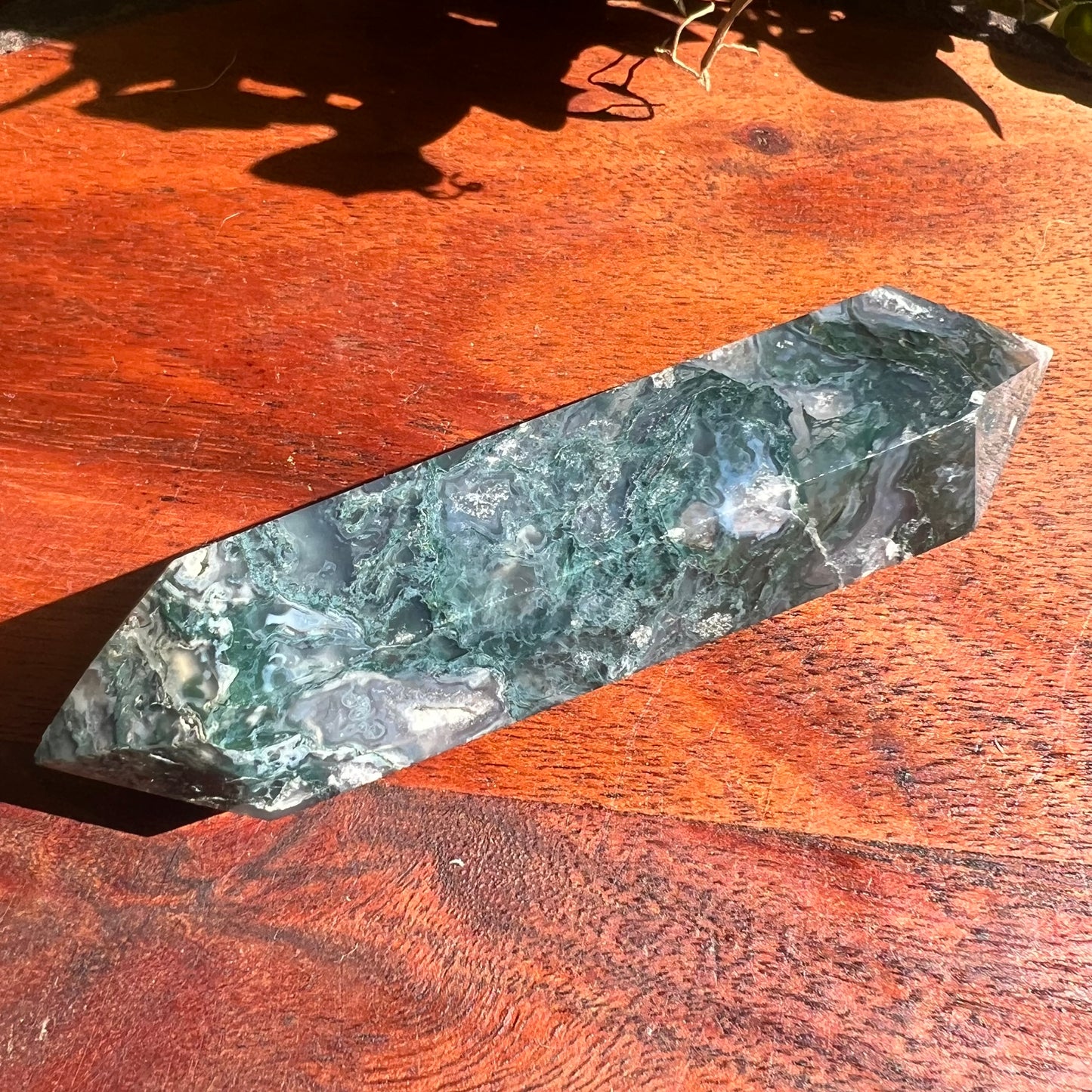 Moss Agate Double Terminated Wand with druzy