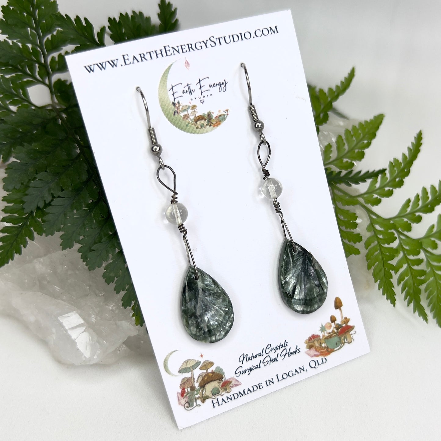Seraphinite & Quartz Crystal Earrings: Transformation ∙ Angelic Enlightenment ∙ Heart Focus