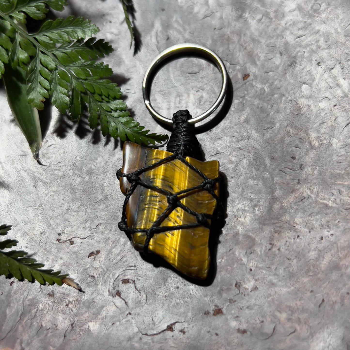 Tiger's Eye Crystal Macrame Keyring Charm | Crystal Charm for Pet Collar |