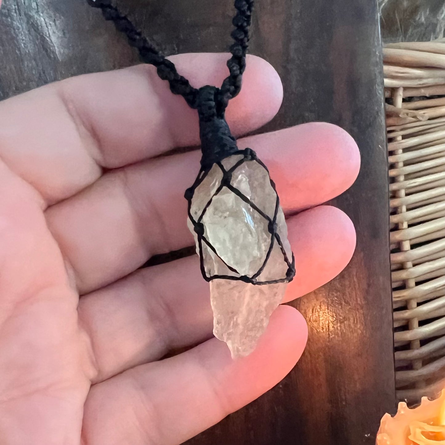 Libyan Desert Glass Tektite Crystal Macrame Talisman (ii)