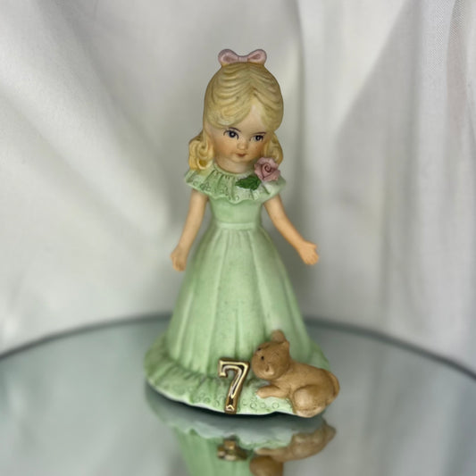 ‘Growing Up Birthday Girls' Porcelain Figurine | Vintage 7th Birthday Cake Topper | Blonde girl version | Enesco | 1984
